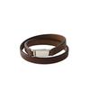 Bell Label Double-Row Leather Bracelet (Dark Brown/Medium/Magnetic Closure) Made In Japan, Cowhide Leather Bangle for Women/Italian Buttero