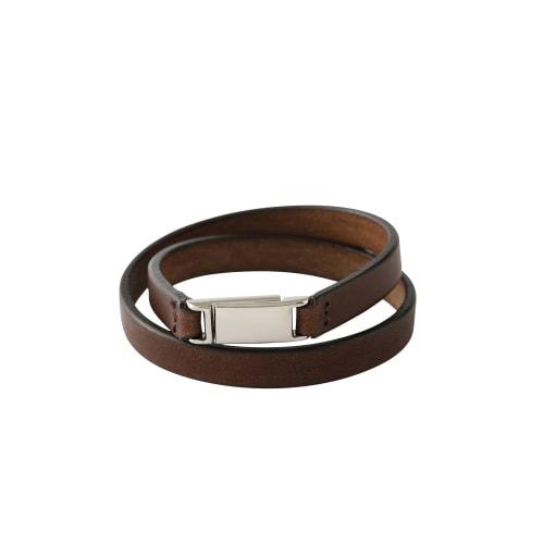 Bell Label Double-Row Leather Bracelet (Dark Brown/Medium/Magnetic Closure) Made in Japan, Cowhide Leather Bangle for Women/Italian Buttero