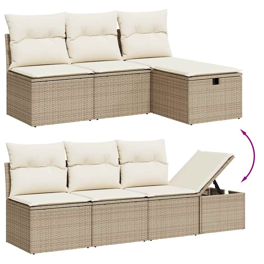 Vidaxl 9-Cz. Garden Furniture Set With Cushions, Beige, Poly Rattan