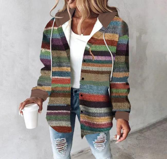 

Жіноча картата фланелева куртка-сорочка з капюшоном, затишна флісова підкладка, повсякденний верхній одяг з довгим рукавом XXL