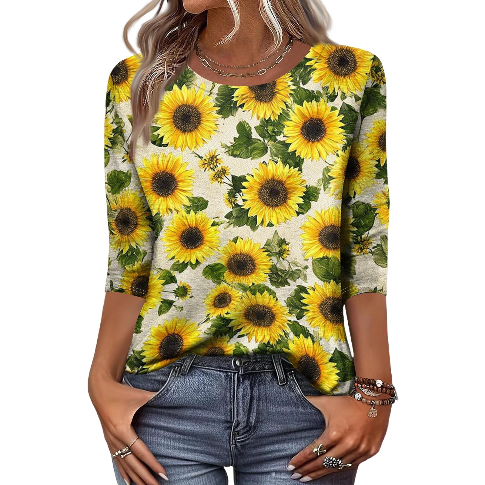 

Long Sleeve Shirts for Women Womens Long Sleeve Tops Long Sleeve T Shirt Women Long Sleeve Tops for Women with Sunflower Print Crew Neck Casual Fit XXL
