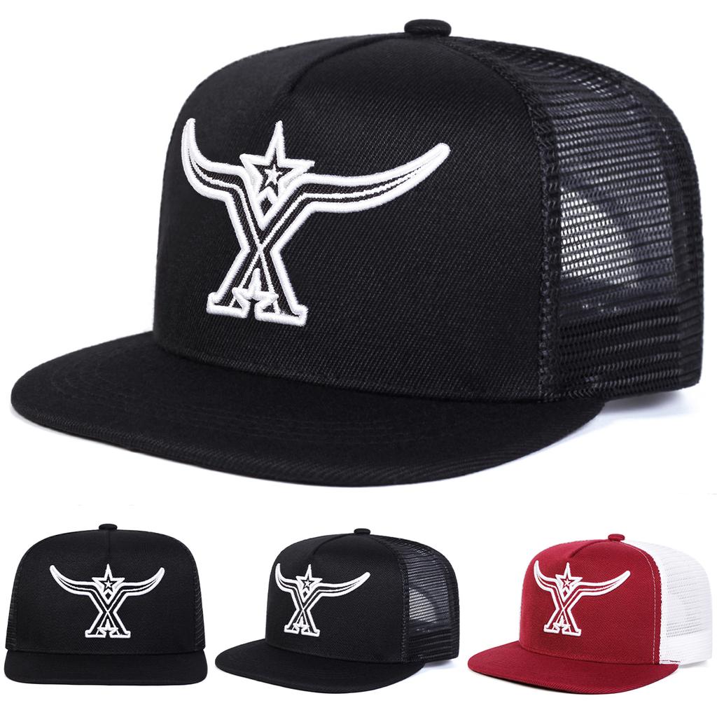 Unisex Bull Horn Star Embroidery Hip-hop Net Hats Spring Summer Outdoor Adjustable Casual Baseball Caps Sunscreen Hat