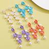 Romantic Bohemian Tiered Four Flower Drop Earrings for Women Girls Elegant Charm Long Floral Stud Earrings Jewelry Accessories