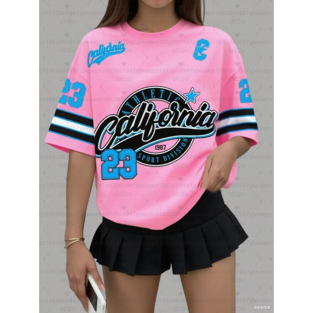 Women's California 23 Print V-Neck Short Sleeve T-Shirt Summer Graphic Tee Baseball Jerseys Plus Size Sport T-Shirt