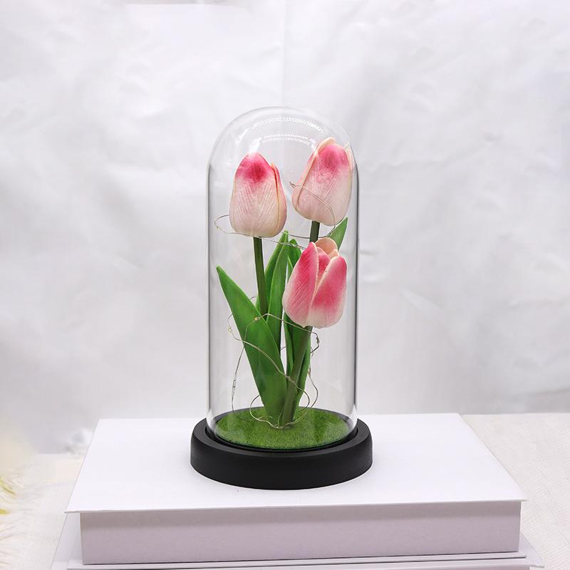 Tulip simulation flower luminous glass cover tabletop ornament Teachers' Day Mother's Day gift ornament night light gift