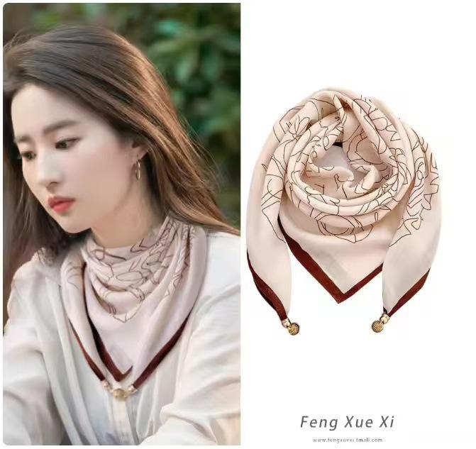 Autumn/Winter Silk Cotton Scarf with Magnetic Buckle - Versatile, High-end Neck Warmer