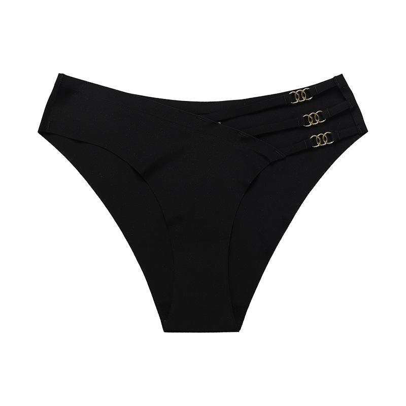

European and American foreign trade seamless ice silk underwear sexy low waist large size breathable metal decorative briefs S чёрный