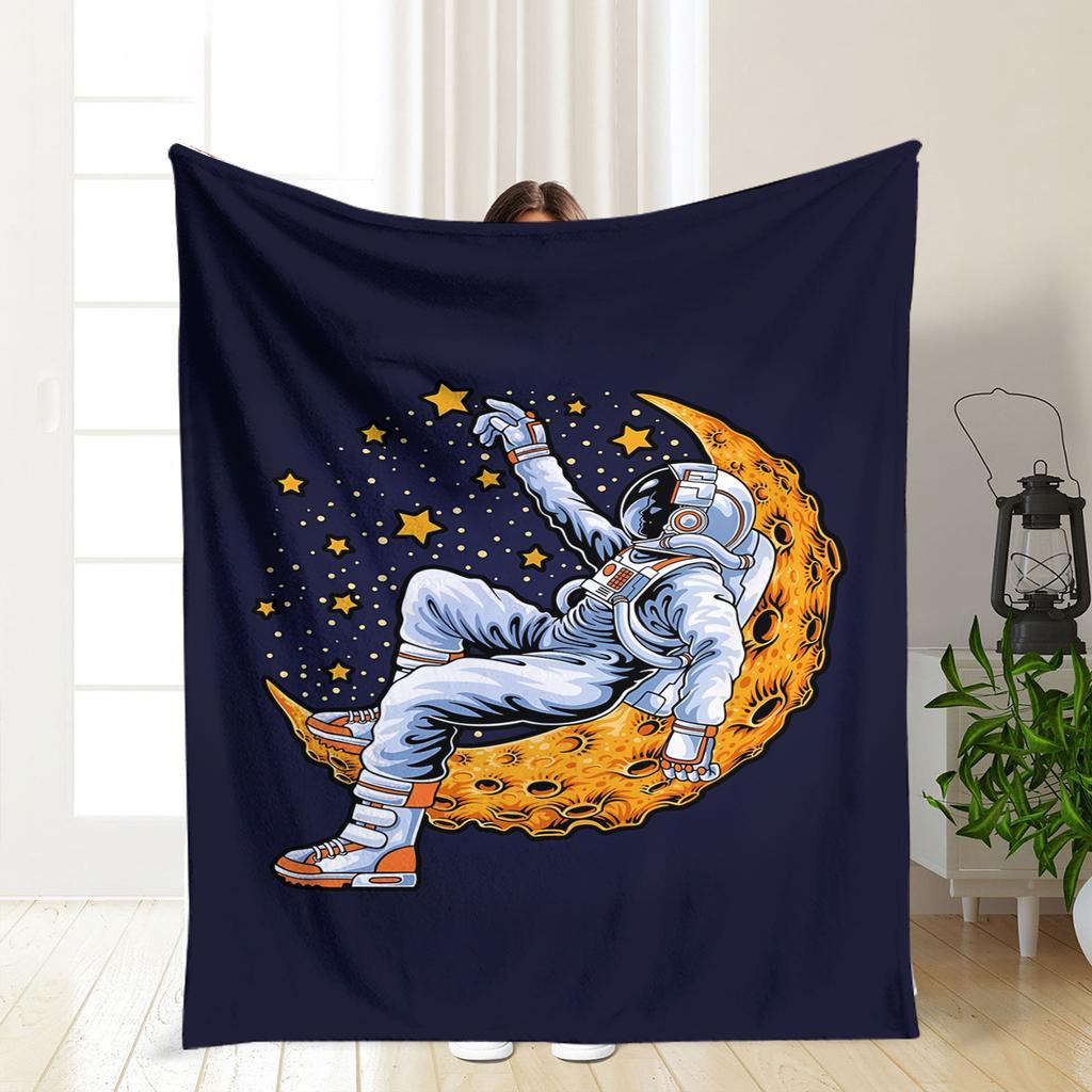 Astronaut on Moon Blanket - Soft Cozy Throw with Stars Design, Perfect for Bedroom Decor, Unique Gift for Space Lovers