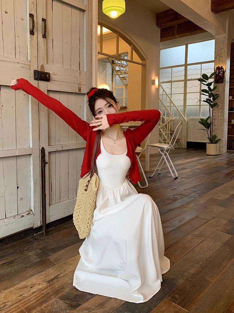 Korean Style Gentle White Camisole Dress for Girls - Early Spring 2026 First Love Long Skirt