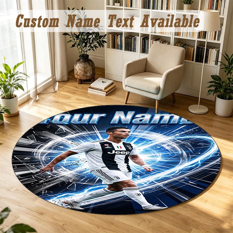 Round Rug Custom NameCristiano Ronaldo Pattern Non Slip Carpet Home Floor Decor
