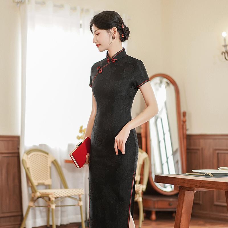 National style improvement 1011 summer new cheongsam lace dress women slim retro temperament daily performance clothes