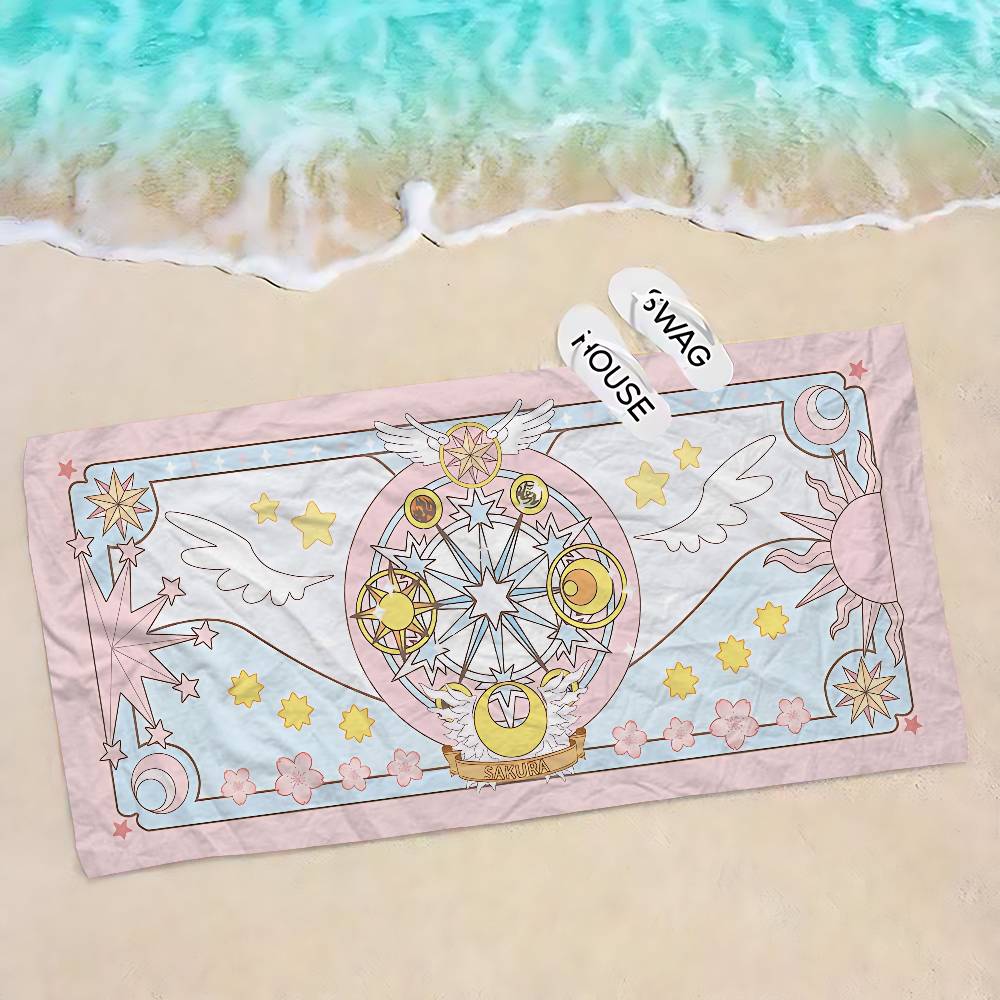 Cardcaptor Anime Sakura Microfiber Printed Beach Towel Mountain Climbing Yoga Beach Swimming Running Absorbent Soft Towel