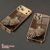 Luxury Wild Leopard Hard Case for iPhone Golden Plated Edge Realistic Cheetah & 777 Print Mirror Surface Phone Cover