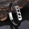 Stainless Steel Men's Woven Bracelet with Retro Magnetic Buckle and Leather Detail