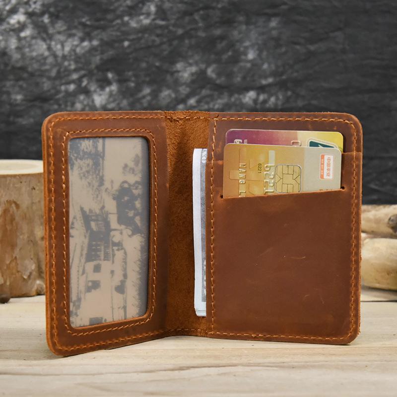 Leather Men'S Crazy Horse Leather Short Wallet Retro Wallet Durable Simple Card Bag Card Holder