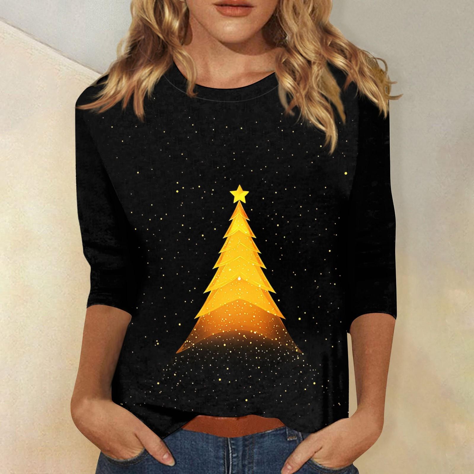 

Женский топ с круглым вырезом и рукавом 3/4 с рождественским принтом XXL чёрный