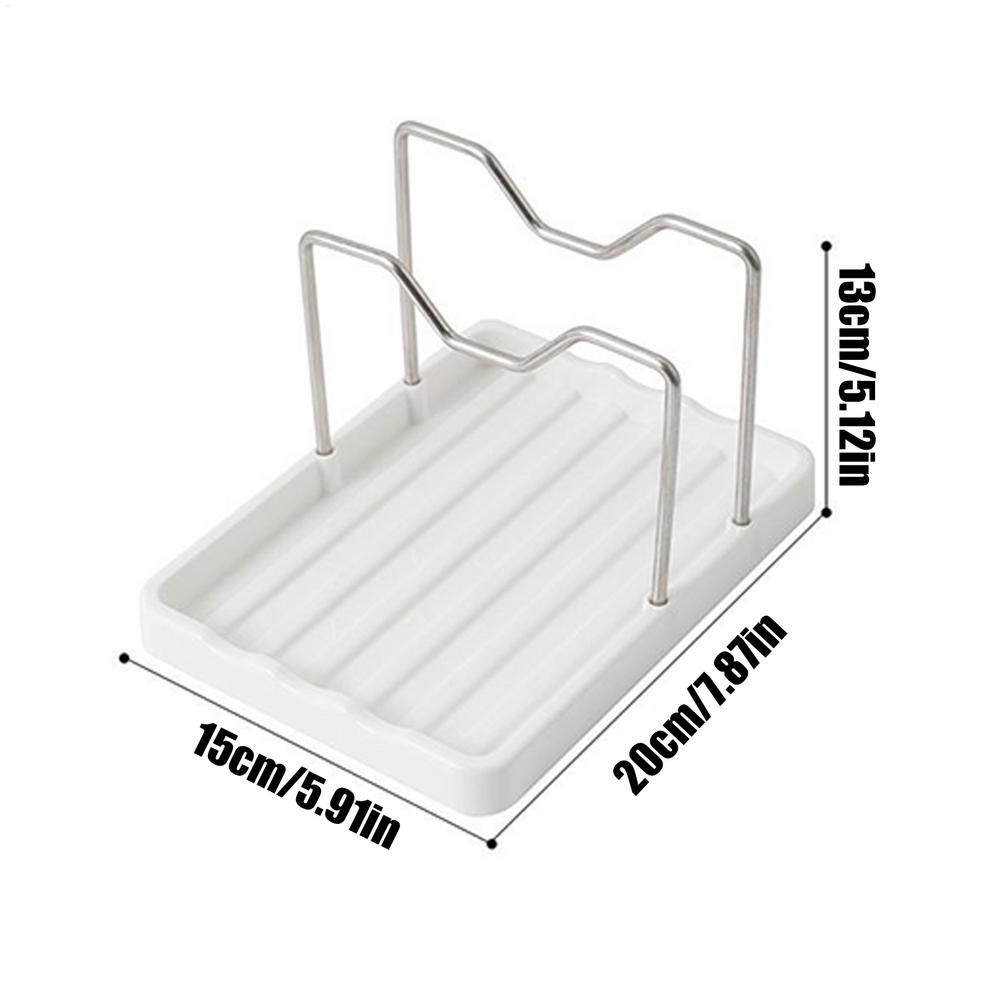 Space-Saving Pot Lid Organizer With Drip Tray Keeps Countertops Dry & Tidy Holds Lids & Spoons Sturdy Stand For Stovetop Cooking