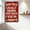Vintage Farm Fresh Locally Grown Vegetables & Fruits Distressed Tin Sign with Stars, Holes for Hanging - Rustic Antique Produce