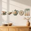 Vintage Tableware Pattern Stickers 7Pcs 2D Flat Kitchen Wooden Wall Decor, Retro Teapot Themed Peel Stick Dining Room Decor Art, Self?Adhesive