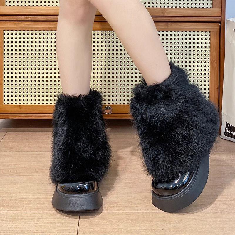 

Fashion Sweet fuzzy Ankle Boots For Women 2025 Winter New Fluffy Plush Keep Warm Lightweight Snow boots Trend Cozy Fur Shoes Botas Mujer 35 чёрный
