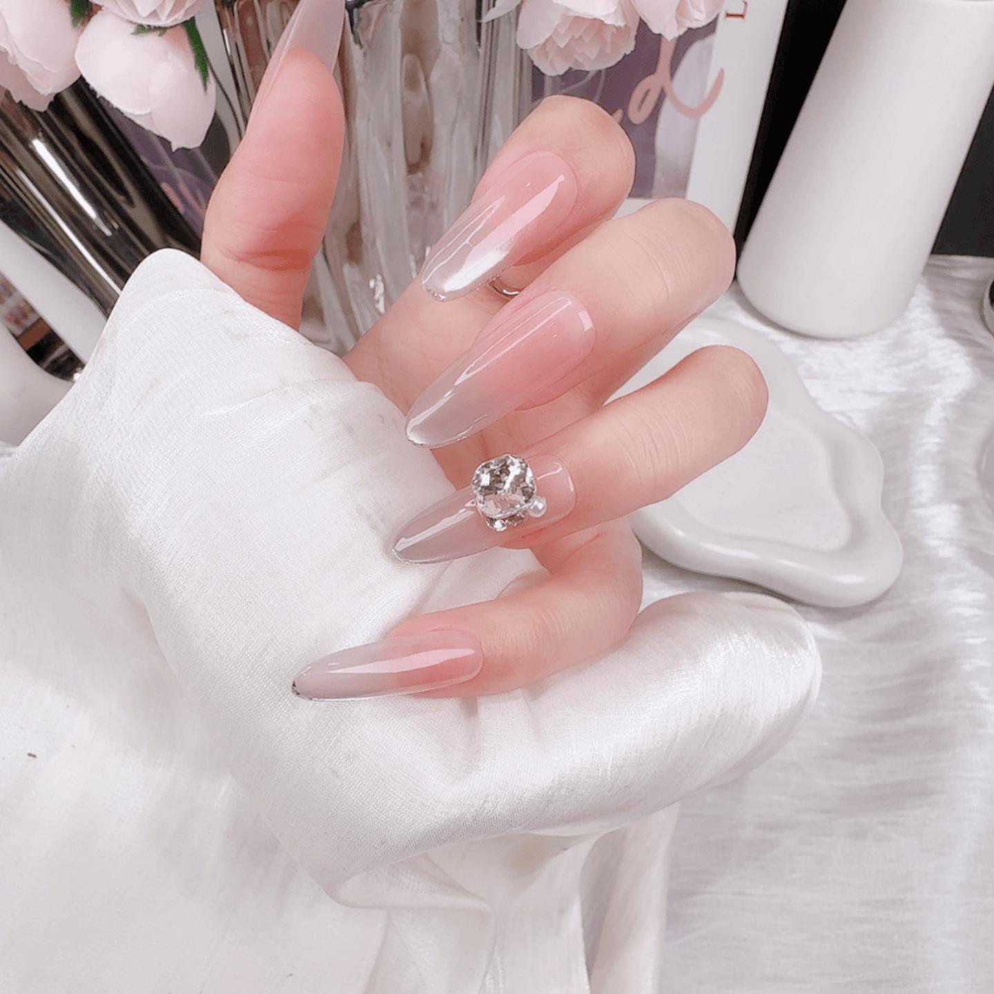 Autumn/Winter Nude Gradient Cat Eye Manicure Stickers - Medium-Long High-End Whitening Aurora Nails M (Medium nail bed/large hands)