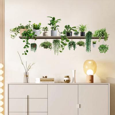 DIY Potted Vine Leaves Green Plant Butterfly Wall Stickers Self Adhesive for Rental Home Kitchen Living Room Wall New Year Decoration