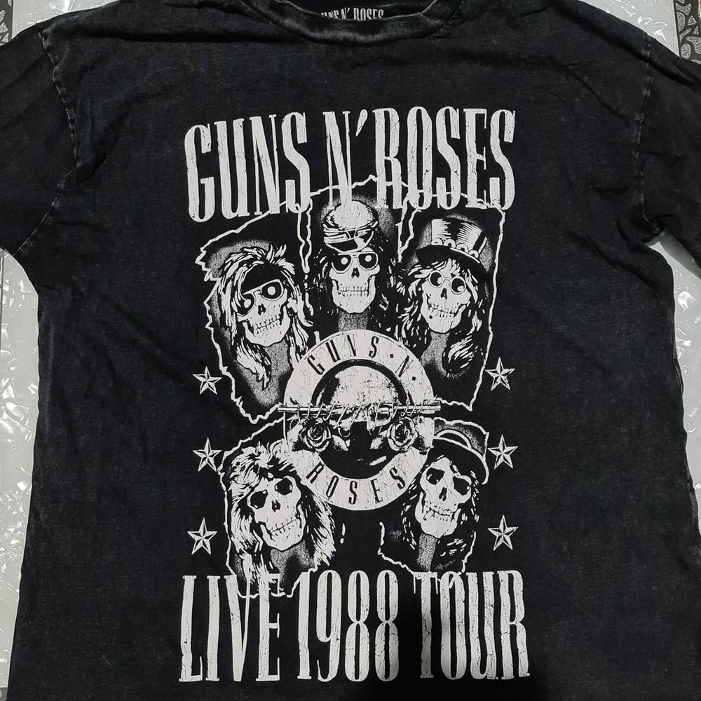Guns N  Roses Тур 1988 года короткий рукав черный цвет классическая футболка KV41688 Унисекс футболка XXL