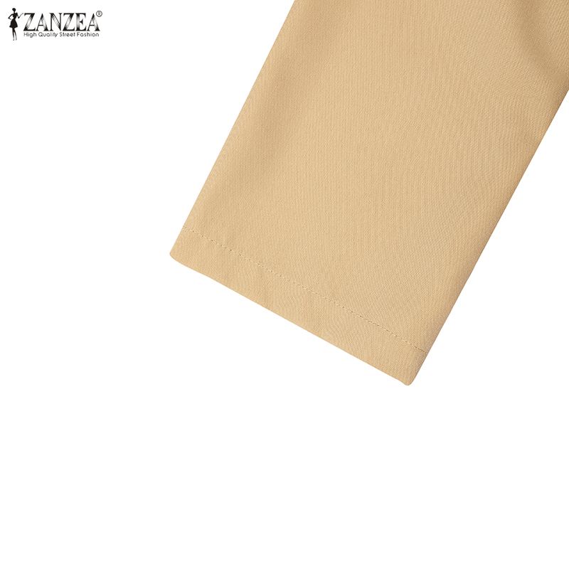 ZANZEA Women Casual Turn Down Collar Loose Long Sleeve Dress