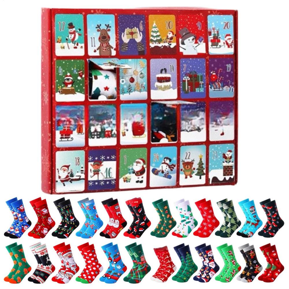 

2025 Рождественский календарь обратного отсчета Рождество Зима Товары для дома Календарь обратного отсчета на 24 дня Носки-новинки для мужчин и женщин 24 pairs