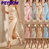 PEYWOW Abiti casual senza maniche con stampa tinta unita primavera estate moda donna