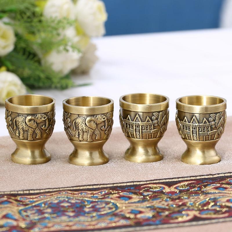 European Vodka Glass, Alloy Retro Relief Elephant Cup, Mini Portable Drinking Tumbler,Delicacy Living Room Decoration Gift, 1pcs