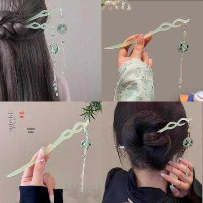 Serene Qingshan Tassel Hairpin – Elegant Retro Hanfu Palace Hair Accessory