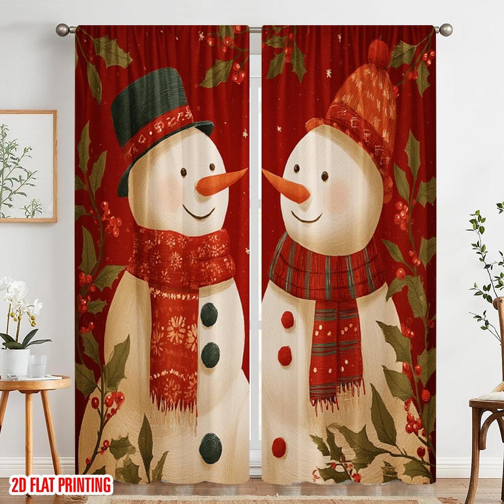 2pcs,2D Plane Printing Curtain Fabric Christmas Snowman1 Versatile Polyester (without Rod) Home Decor Use for Bedroom, Living