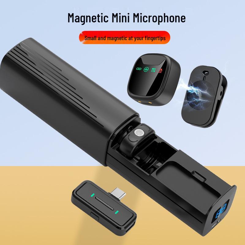 Magnetic Wireless Lapel Mic with Pull-out Charging Case, Noise Reduction, Bluetooth Connectivity for Live Streaming & Recording.