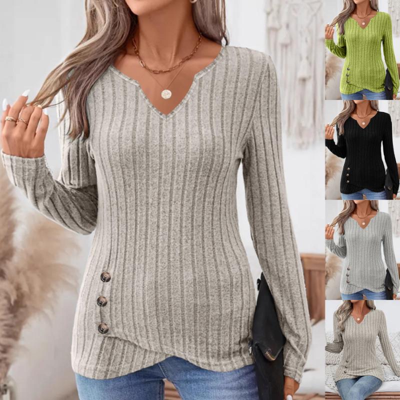 

New Autumn and Winter Women s Fashionable V-neck Long-sleeved Knitted Tops S сірий