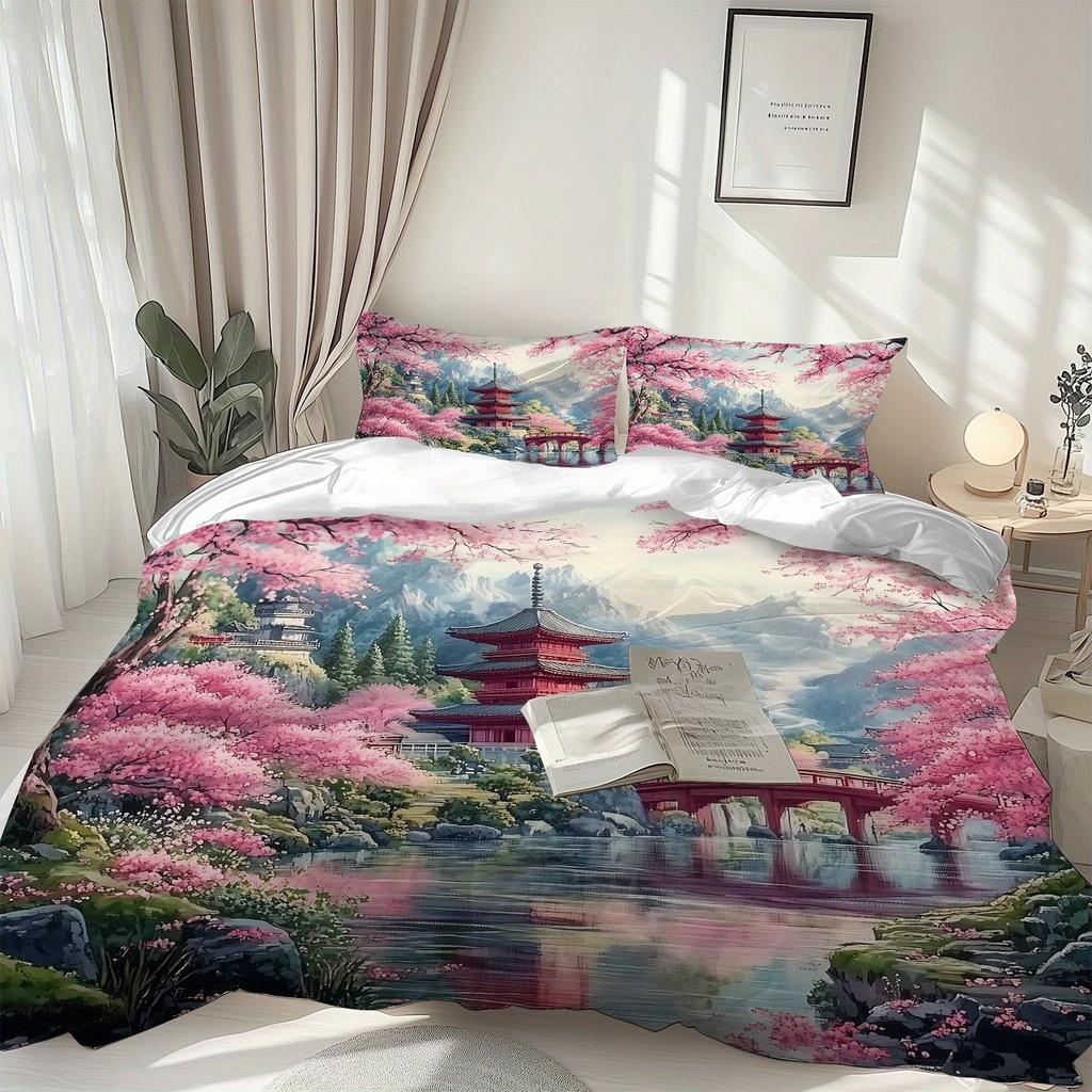 Japanese Style Bedding Set Soft Polyester Duvet Cover Set Quilt Cover With Pillowcase For Bedroom Decor Birthday Gift For Girls