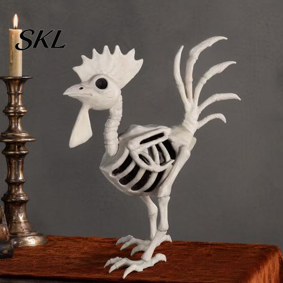 Realistische Tierknochen Halloween Hahnenstatue, Harz Hühnerknochen Figur für Hof Rasen, Lebensgroß Gruselige Außen Garten Dekoration Spukhaus