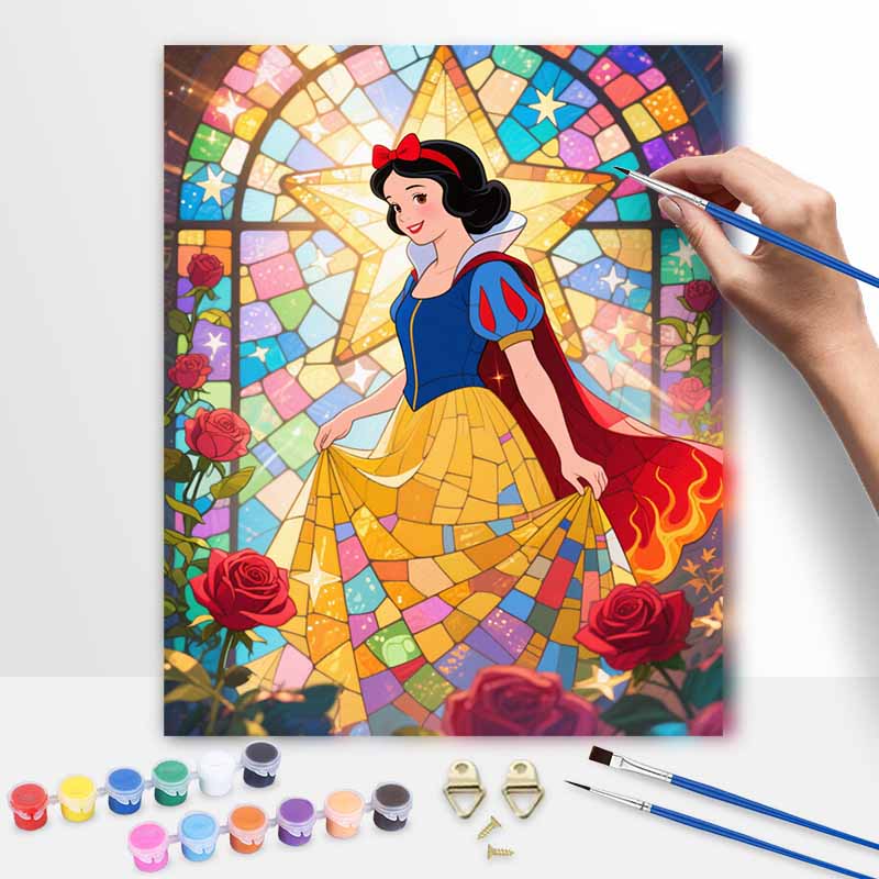 Disney Princess Stained Glass Roses Oil Painting Hand Painting Coloring Painting Handmade Diy Home Decoration Gift