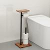 Strong Floor Standing Toilet Paper Owner Natural Wood Bathroom Tissue Storage Planner with Removable Shelf for Home Deck
