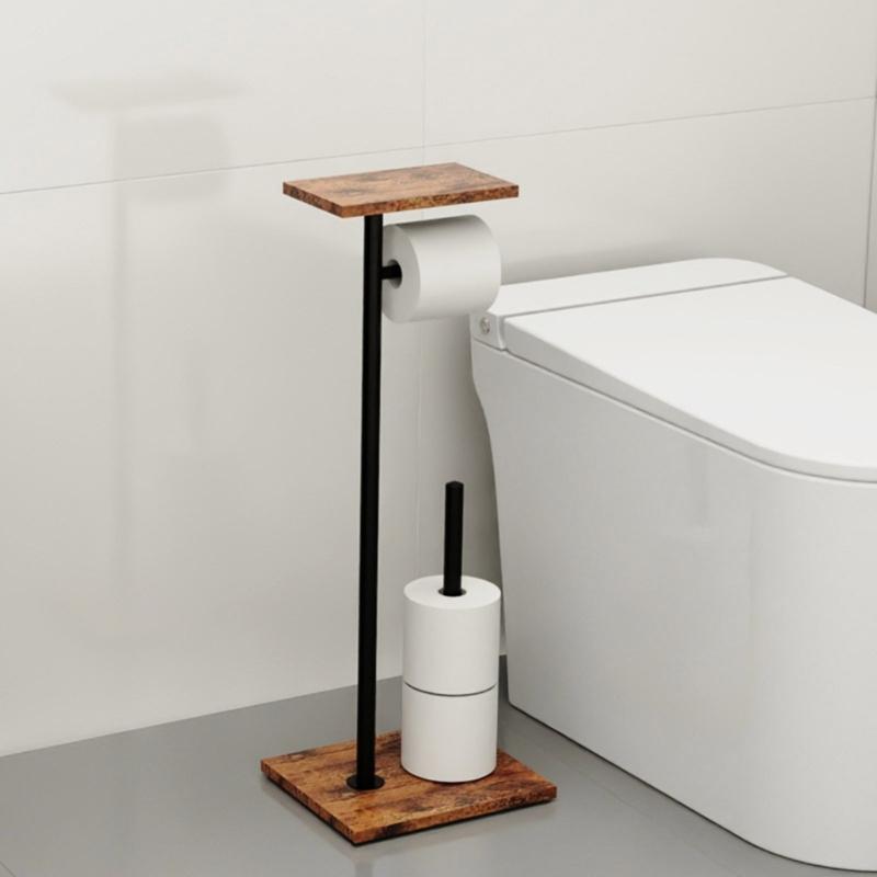 Strong Floor Standing Toilet Paper Owner Natural Wood Bathroom Tissue Storage Planner with Removable Shelf for Home Deck