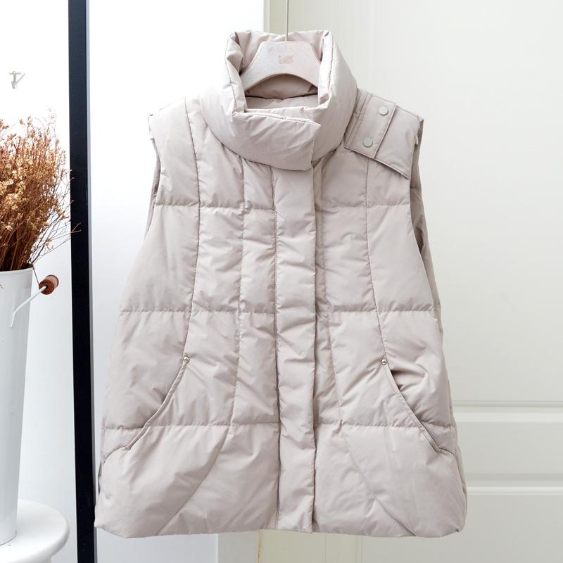 2024 autumn and winter new down vest stand-up collar white duck down loose warm fashion winter loose short vest