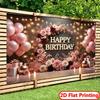 2D Flat Printing Banner, 1 Piece, Elegant Happy Birthday, Background Banner - Rich Floral and Balloon Design