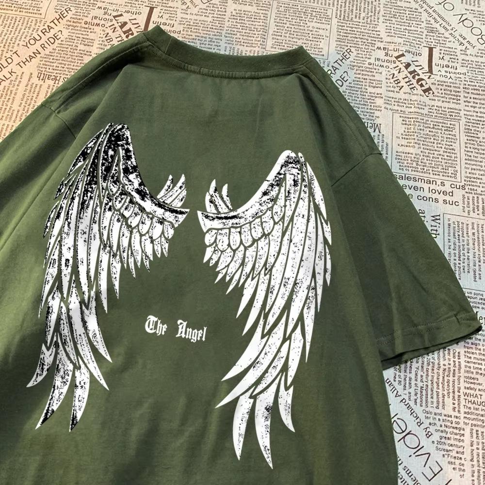 Tricou cu aripi desfășurate îngerul pentru bărbați și femei, tricou cu model, haine de vară, din bumbac, cămașă cu mânecă scurtă, vintage, cu gâtul în formă de O, tricou pentru cuplu