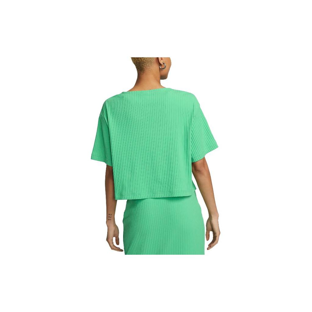 New Nike Sportswear Ribbed Jersey Short Sleeve Top Green DV7871-363