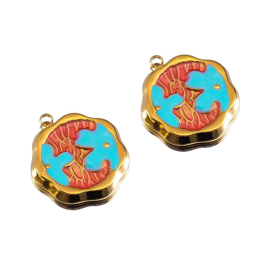 2pcs Stainless Steel Gold Plated Enamel Flower Rose Heart Moon Bracelet Charm for DIY Necklace Earring Component Jewelry Making