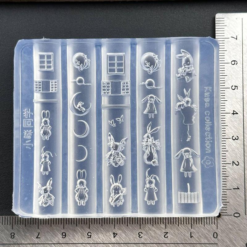 3 Pcs Silicone Nail Art Mold Cute Cartoon Rabbit Moon Cake Moon 3D Acrylic Flowers Nails Templates Diy Manicure Design Tools