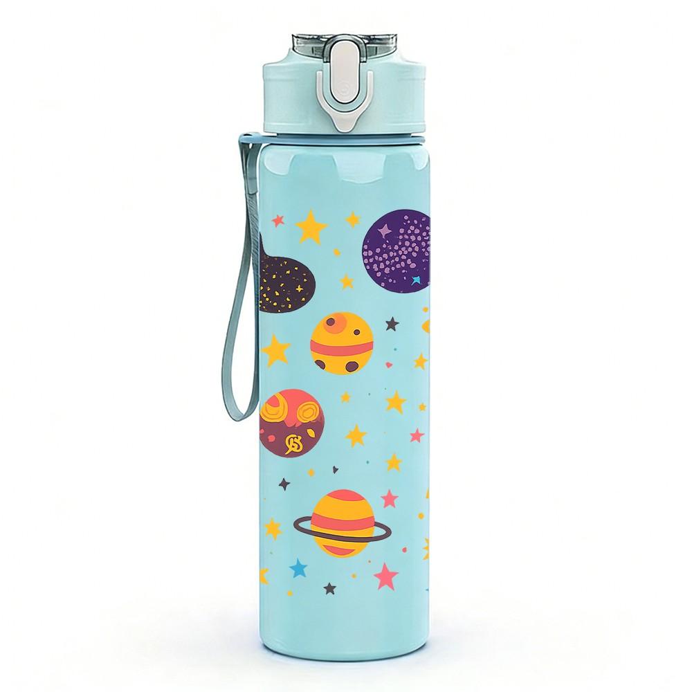 1PC Colorful Planet Space Doodle Print 750ml Color Plastic Sports Water Bottle Leakproof Flip Straw Lid Suitable for Sports Office Home Use