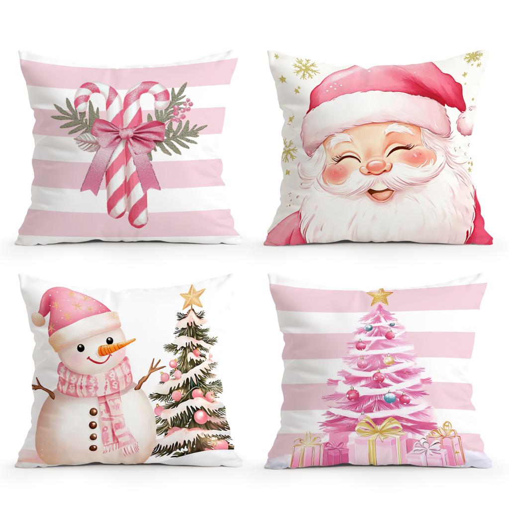 45X45Cm Pink Christmas Pillowcase Bedroom Sofa Cushion Cover 100% Polyester Living Room Cushion Pillowcase Home Decor