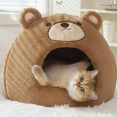 Cat Bed for Winter with Enclosure Soft Dog Accessories Washable Breathable Pet