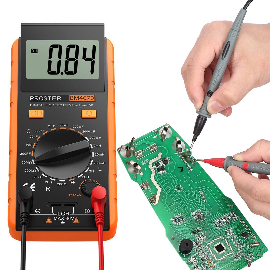 Proster LCR Meter, Capacitance Tester, Inductance and Resistance Measurement, Large LCD Display, Test Leads, and Alligator Clips Included